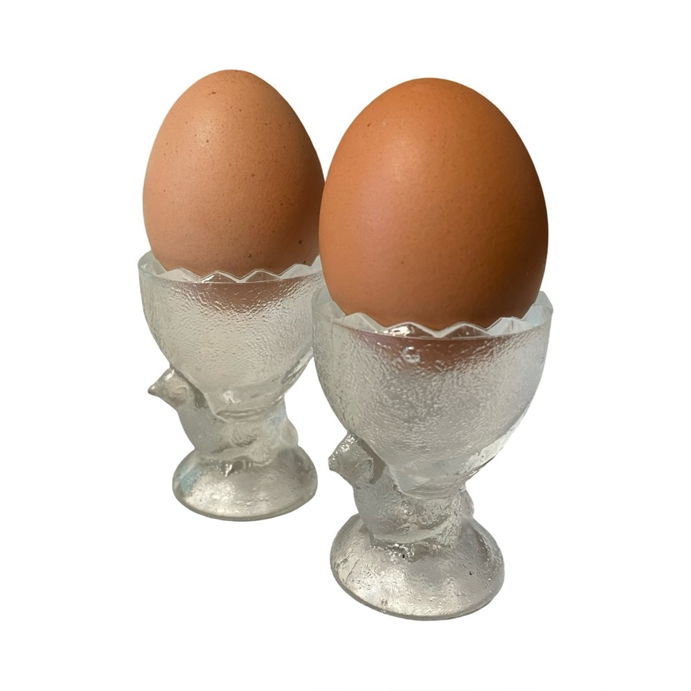 ✨ 2 Vintage Frosted Glass Egg Cups – Miniature Chicken Design ✨